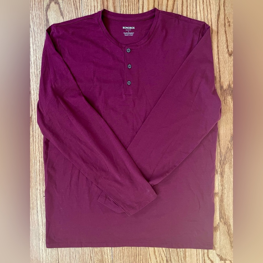 Bonobos Pima Performance Long Sleeve Henley // Slim Fit // Large